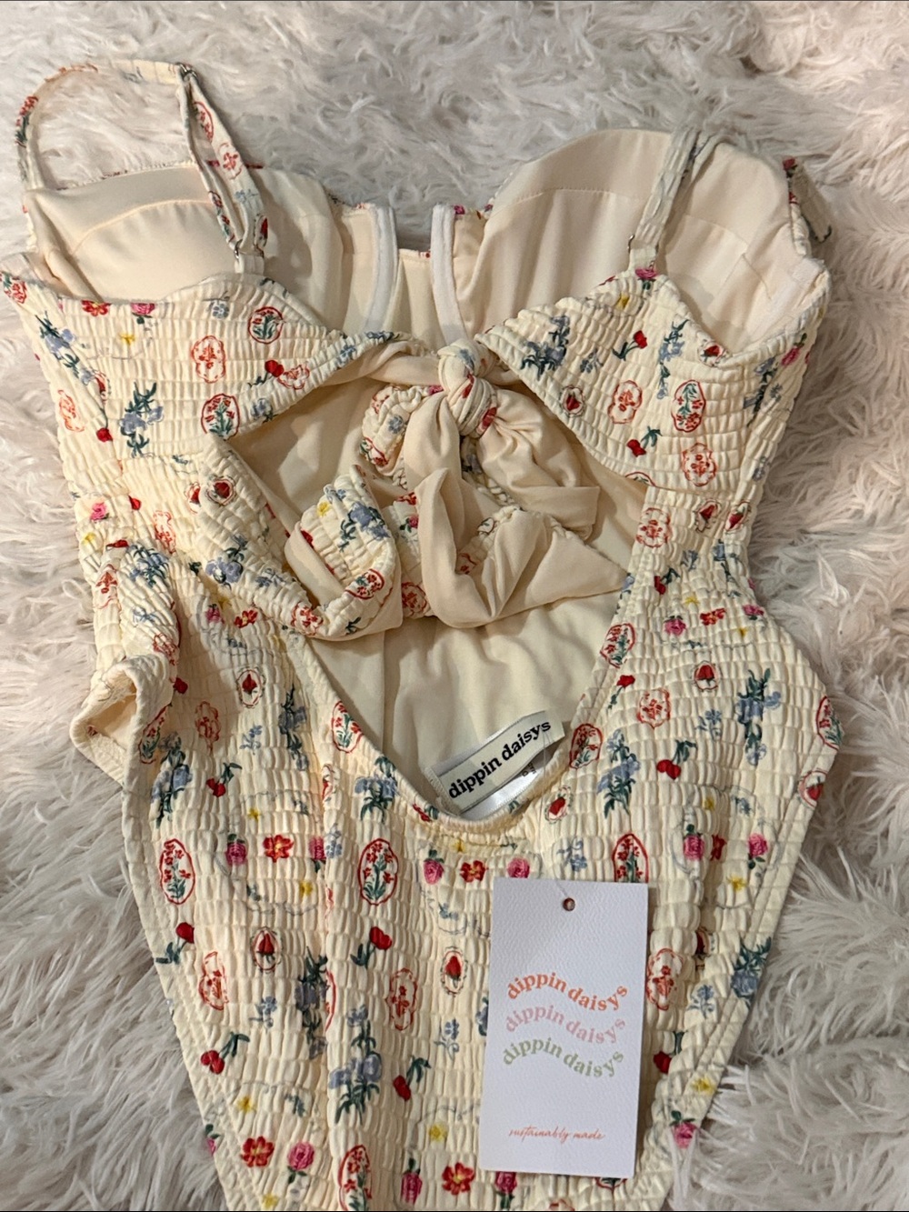 Dippin Daisy Women’s Floral Cream One-Piece Swimsuit with Molded Cups L - Picture 8 of 9